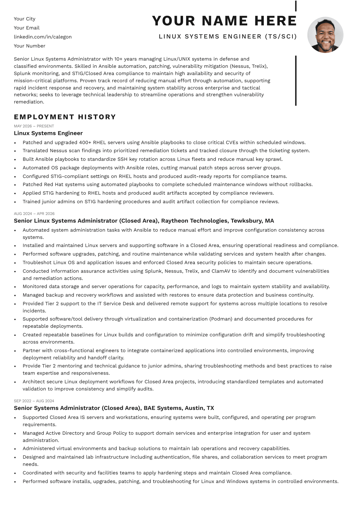 A military-to-corporate resume built with the converter